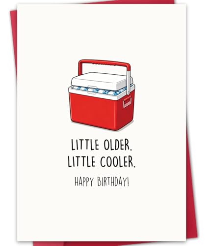 Bestmelo Funny Birthday Card for Men and Women, Little Older Little Cooler Birthday Gift for Friend, with Luxury Red Envelope and Gold Seal Sticker