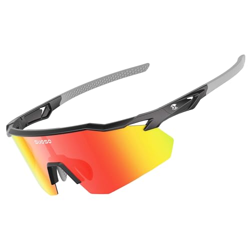 suoso Polarized Sports Sunglasses for Men: Women UV Protection youth Cycling Running Baseball Sun Glasses Softball Goggles Red