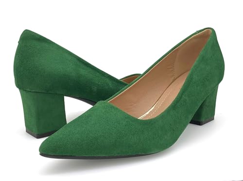 ODORHEISAYO Womens Pointed Toe Pumps Shoes Block Heel Low Chunky Heels, Slip On Closed Toe Heeled Dressy Shoes for Work Dress Office Wedding Party4