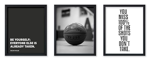 Monem Art 3-Piece Basketball Poster - Be Yourself Print - Sports Art - Ball Illustration - Black and White Design - Motivational Graphic - Bedroom or Office Decor - 8x10 UNFRAMED Wall Display