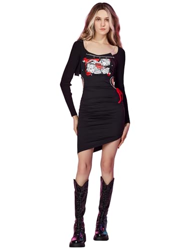 Winx Club Women's Bodycon Dress Bloom Flora Printed Camisole Dress Casual Cocktail Dress Black