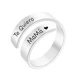 cotigo Anillo para Mamá – Anillo Mujer Acero Inoxidable Ajustable con Mensaje Grabado, Regalo Original para Mamá con Caja, Detalle Emotivo y Joya con Mensaje (Te quiero Mamá-Plateado)