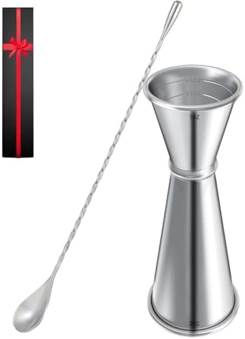 Measuring Jigger & Mixing Spoon Set, Cocktail Jigger for Bartending,Bell Jigger with 1oz and 2oz Measuring Marks, Cocktail Measuring Jigger with Cocktail Spoon,Cocktail Mixing Spoon,bar Mixing Spoon