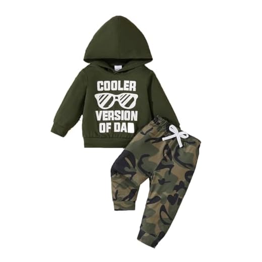 LUVCES Ensemble Bebe Garcon Manche Longue Lettre Imprimée Sweat à Capuche Sweatshirt Hauts+ Pantalon 2 Pièces Automne Printemps Vetement Tenues Camouflage vert armée 18-24 Mois