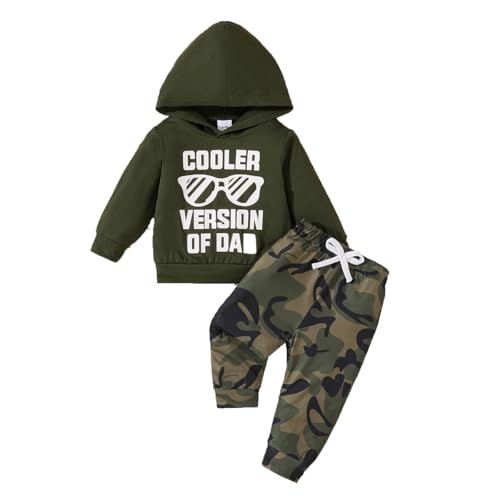 LUVCES Conjunto Ropa Bebe Niño Estampado Letras Sudadera con Capucha y Pantalones 2Pcs Otoño Primavera Conjuntos Set Para Niño Camuflaje verde militar 2 3 Años