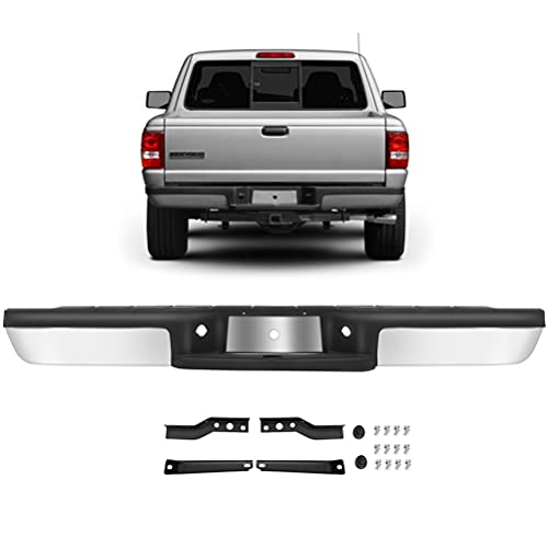 FINDAUTO Chrome Rear Step Bumper fit for 1993-2011 for Ford Ranger Back Bumpers without Parking Sensor Holes