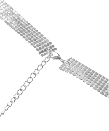 Women's Sparkle Crystal Rhinestone Body Chain Tassels Backless Silver Crop Top Metallic Glitter Halter Sequin Rave Outfit4