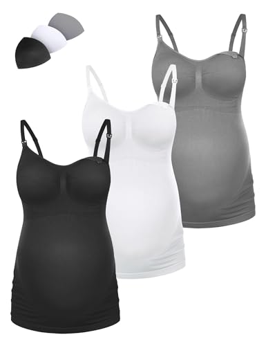 Image of HOFISH Support Nursing Tank Tops for Breastfeeding, Comfort Stretch Maternity Camisoles