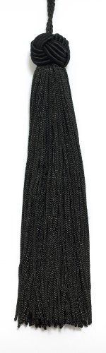 Set of 10 Black Woven Head Chainette Tassel, 5.5 Inch Long with 2 Inch Loop, Basic Trim Collection Style# BH055 Color: Black - K9