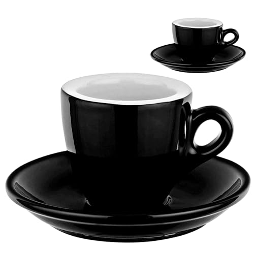 MY Obsession Espresso Cups Set, 56 ml, Extra Thick-Walled, Italian Design, Gift Packaging, Porcelain (2 Cups Black/White)
