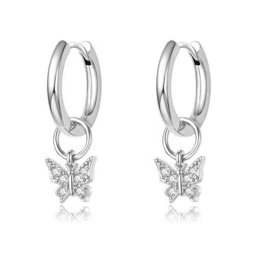 DAILY VIBES Dainty CZ Silver Butterfly Dangle Earrings for Women Small Hoop by DAILY VIBES - Used condition - US$12.02