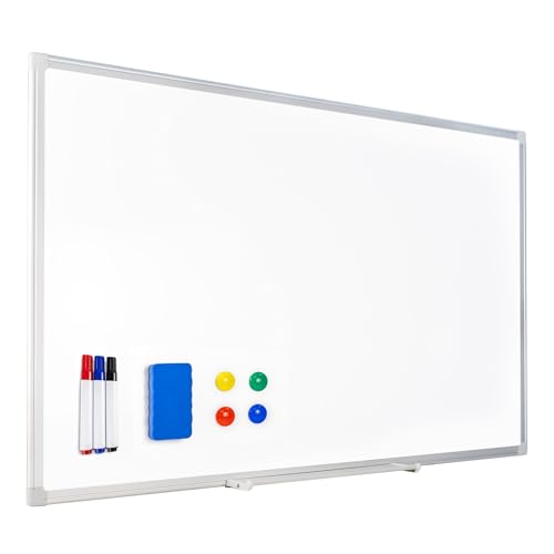 Raylu Paper - Tableau Magnétique Mural Blanc, Cadre Aluminium, Grand Tableau Blanc Effaçable à Sec avec Plateau à Marqueurs, 3 Feutres Effaçable, 4...