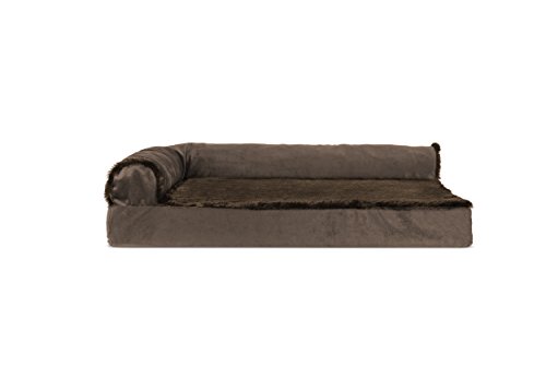 Image of Furhaven Cooling Gel Dog Bed for Medium /Small Dogs w / Removable Bolsters & Washable Cover, For Dogs Up to 35 lbs - Plush & Velvet L Shaped Chaise - Sable Brown, Medium