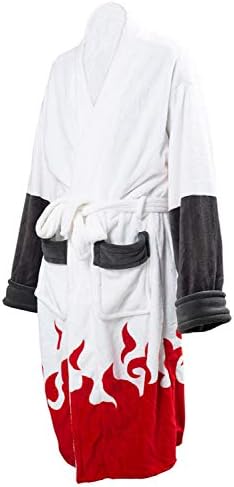Karnestore Men's Naruto Namikaze Minato Akatsuki Kimono Dressing Gown Fleece Winter Lounge Collar Scarf Pyjamas Sleepwear