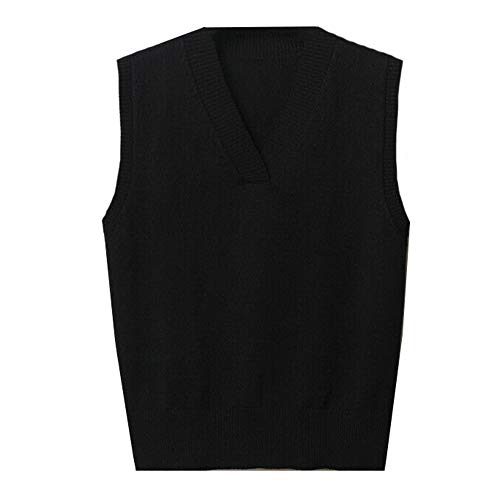 Unisex V-Neck Solid Knit Sweater Vest Pullover Preppy Style School Uniform Sleeveless Sweater Cardigan Tank Top