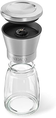 Salt and Pepper Grinders Set - Premium Ceramic Mills with Adjustable Coarseness, Coarse & Fine | 2 Refillable Empty Design Spices Crushers | Glass Pots + Stainless Steel Manual Herbs Dispenser Duo Kit
