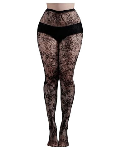 Floerns Women's High Waisted Floral Fishnet Tights Sheer Stockings See Through Pantyhose