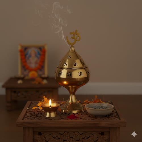 Image of Mkd2 Rise Golden Om and Swastik Symbol Decorative Brass Diya - Akhand Diya for Puja -Navratri - Brass Diya for Pooja Room, Home Temple Decor - Diwali Diya - Diwali Decoration Item