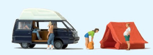 Preisvergleich Produktbild Preiser 33258 Camping Mitsubishi L300 und Zelt mit Figuren 1:87