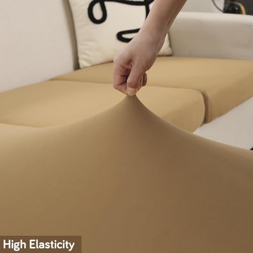 Image of HOKIPO 100% Waterproof Elastic 140gsm Chaise Cover Sectional Couch Covers for L Shaped Sofa, 1 Piece Chaise Cover, Camel (NEW-AR-5355-CML)
