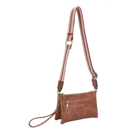 Liz Soto Chloe Bolsa transversal pequena para mulheres – Bolsa transversal conversível, bolsa de pulso carteira clutch com alça de tecido, Marrom, Chloe