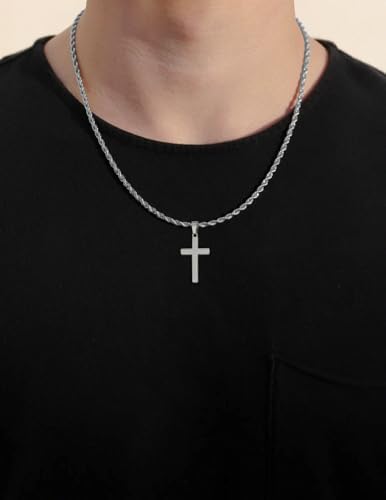 HEYOLL Cross Necklace for Men Silver Cross Chain Pendant Necklace for Mens Gifts Christian Father's Day Jewelry Gifts for Him 18inch - 3