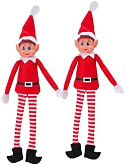 WHITE HILL 2X Elves Behaving Badly With Velcro in Hands - Long Legged Elf Soft Plush Toy - Christmas Novelty Toys - Elf with Hat & Tag for Christmas Holiday New Year Decoration Gift(Pack Of 2)