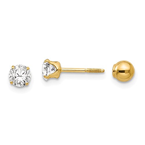Black Bow Jewelry Reversible 4Mm Crystal And Ball Screw Back Earrings In 14K Yellow Gold #TOP23
