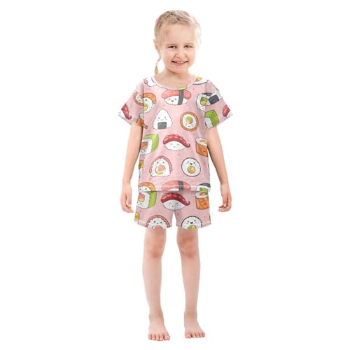 Pajama Short Sets Kawaii Sushi Seamless Pattern Soft Cotton Summer Sleepwear 2 Piece PJS Size 5-14T4