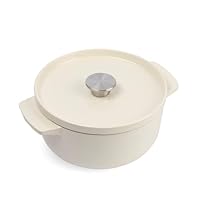 Kitchenaid Cast Iron Round Casserole with Lid, 3.3 Liter Capacity, Almond Cream