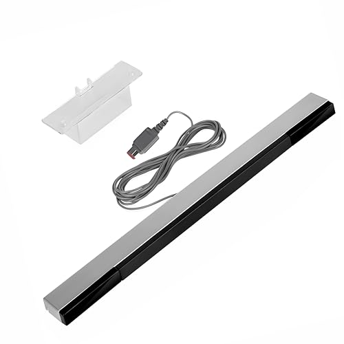 MustuVerve Barra de Sensores Wii, Barra de Sensores Infrarrojos de Repuesto, Receptor de Barra de Sensores con Haz de Señal IR con Cable y Soporte, Receptor con Cable, Puerto USB, Negro