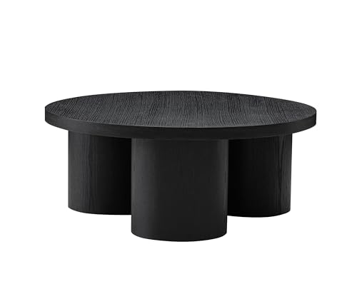 Limari Home Thabas Collection Modern Living Room Veneer Finished Round Coffee Table, Black Oak