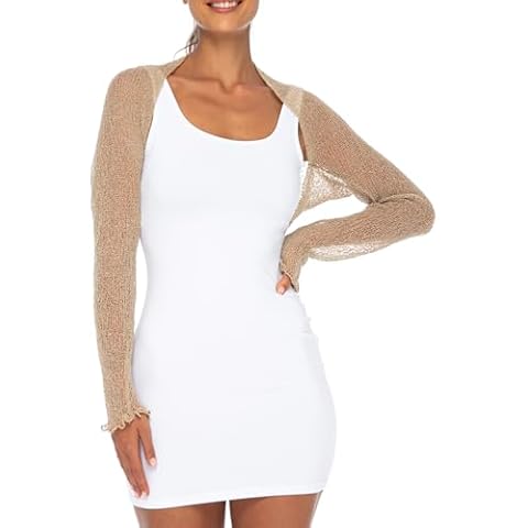 Back From Bali Womens Sheer Arm Cover Shrug Long Sleeve Open Front Lightweight Cropped Mesh Bolero Cardigan Mocha Cover