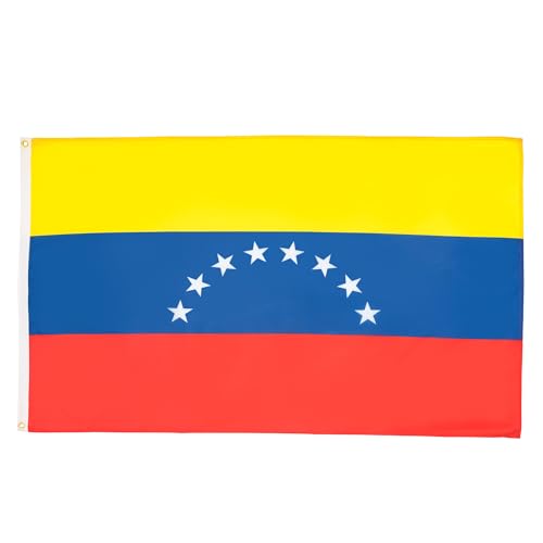 Image of AZ FLAG Set of 2 Venezuela Flags without Patch - 150 x 90 cm - Venezuelan Flag 8 Stars 100% Polyester with Integrated Metal Eyelets
