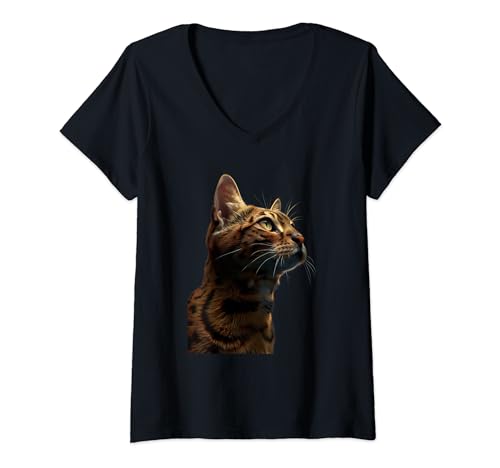 Damen Bengalkatze T-Shirt mit V-Ausschnitt