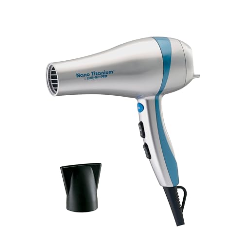 BaBylissPRO Nano Titanium Hairdryer, Ionic and Ceramic Blowdryer with 2 speeds, 3 heat settings and a built-in stand, 1700 Watts for Efficient Hair Drying
