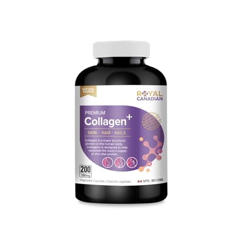 ROYAL CANADIAN Premium Collagen, 500mg Hydrolyzed Collagen, Vegetable Capsules, For Skin, Hair, Nails (200)