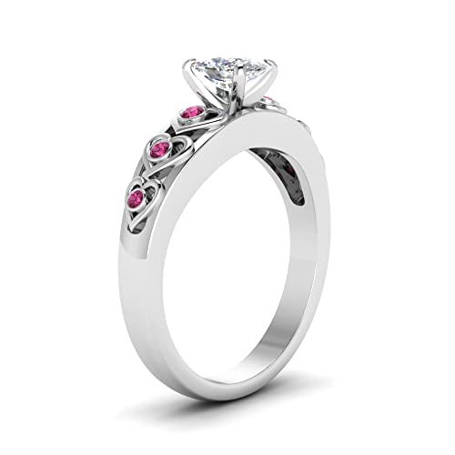 Image of 55Carat Choose Your Gemstone Heart Design Diamond CZ Accent Ring Sterling Silver Cushion Shape Side Stone Engagement Rings Matching Jewelry Wedding Jewelry Easy to Wear Gifts US Size 4 to 12