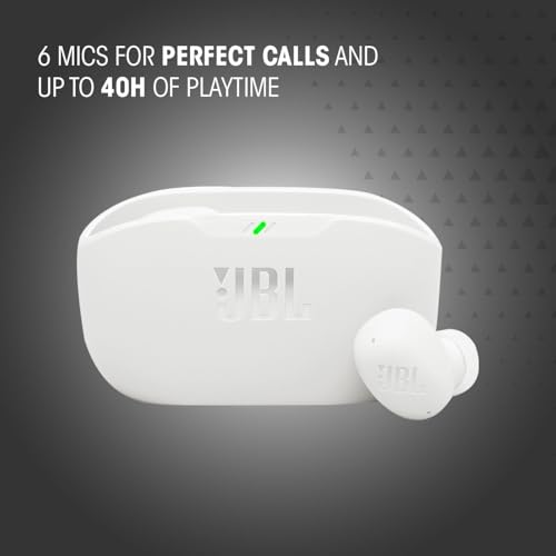 JBL Wave Buds 2, Écouteurs sans Fil Bluetooth, 40 h d'autonomie, Son Pure Bass, Technologie Smart Ambient, résistance à l'eau et à la poussière IP54, Connexion multipoint, Blanc