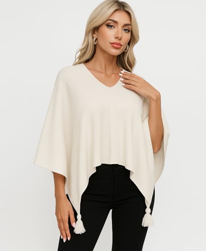 MissShortair Knit Ponchos Top Lightweight Asymmetrical Shrug for Women Fringed Cape Sweater Shawl Wraps3