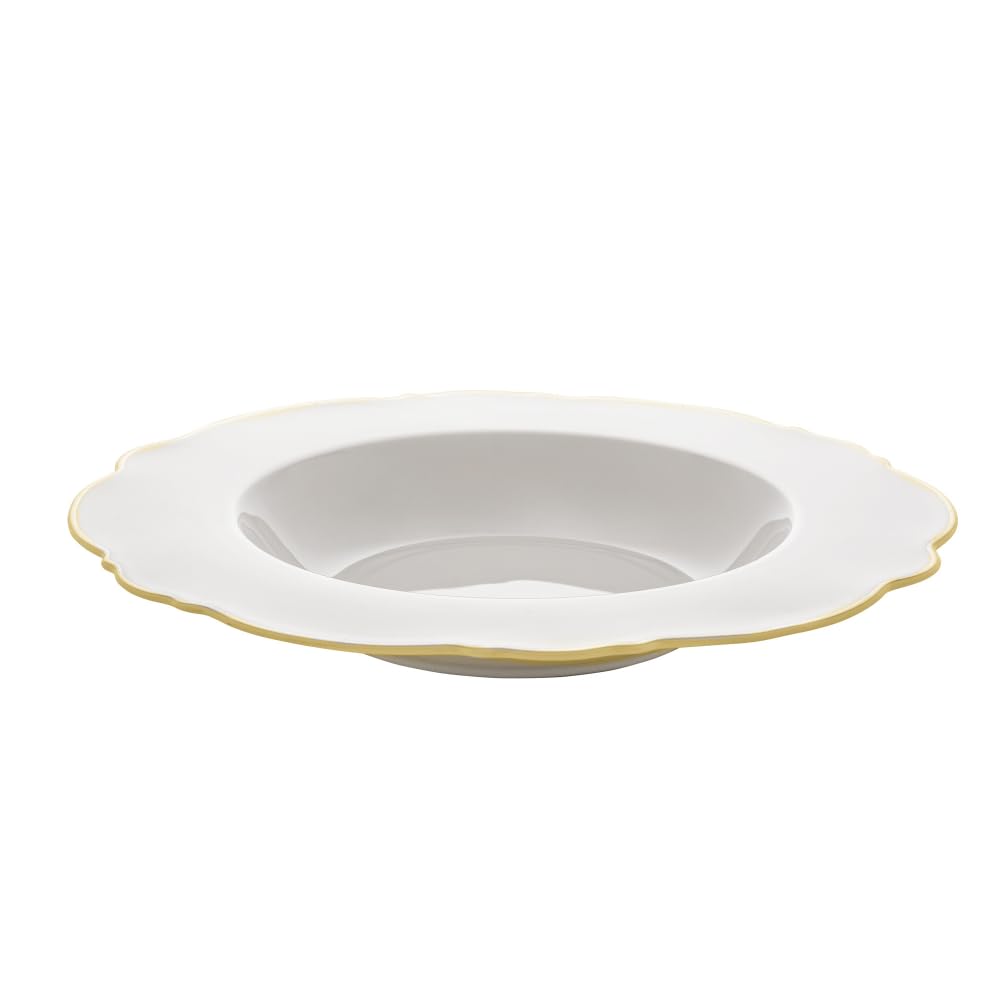 6 Pratos Rasos De Porcelana Maldives - Branco Com Filete Prata 28cm