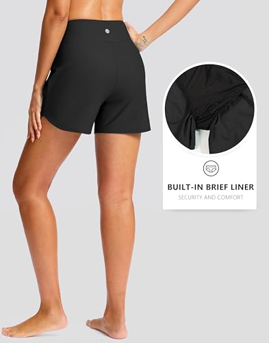 G Gradual Women's 5" Swim Board Shorts Quick Dry High Waisted Beach Shorts for Women Swimsuit Bottoms with Liner Pockets3
