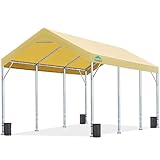 ADVANCE OUTDOOR 12x20 ft Heavy Duty Carport Potable Car Canopy Garage Party Tent Boat Shelter, Adjustable Height from 9.5 ft to 11 ft, Beige