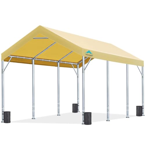 ADVANCE OUTDOOR 12x20 ft Heavy Duty Carport Potable Car Canopy Garage Party Tent Boat Shelter, Adjustable Height from 9.5 ft to 11 ft, Beige