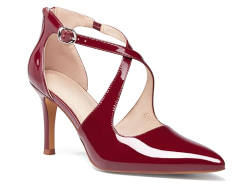 Image of Womens Pumps High Heels Pointed Toe Crossed Strap D'Orsay Zip up Stilettos Party Dress Shoes