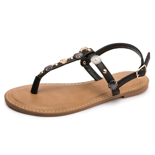 Eozlink Flat Sandals for Women 2025 T-Strap Bohemian Sandals Dressy Casual Summer Beach Sandals Open Toe Comfort Walking Shoes4