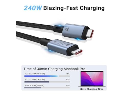 Image of MICROWARE USB 4 Cable for Thunderbolt 4 Cable 40Gbps 240W 3.3FT [USB-IF Certified], 8K@60Hz 4K@144Hz, PD 3.1 Fast Charging Compatible with Thunderbolt 4 /3, iPhone 15, Mack-Book, Monitor eGPU SSD