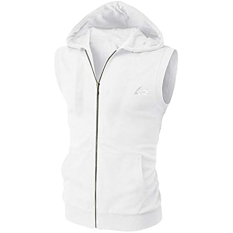 PAIZH Men's Sleeveless Workout Hoodie Zip-up Vests Gym Bodybuilding Lifting Tank Tops (M, White) Cover