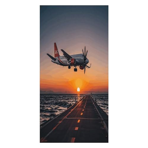 TGHKSLBSD Microfiber Lightweight Beach Towel Romantic Sunset Plane Print Large