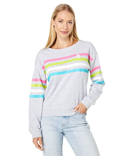 U.S. POLO ASSN. Stripe Logo Pullover Crew Neck Sweatshirt Heather Light Grey MD